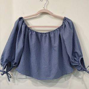 Zara Gingham Cropped Top  Long Sleeve size M